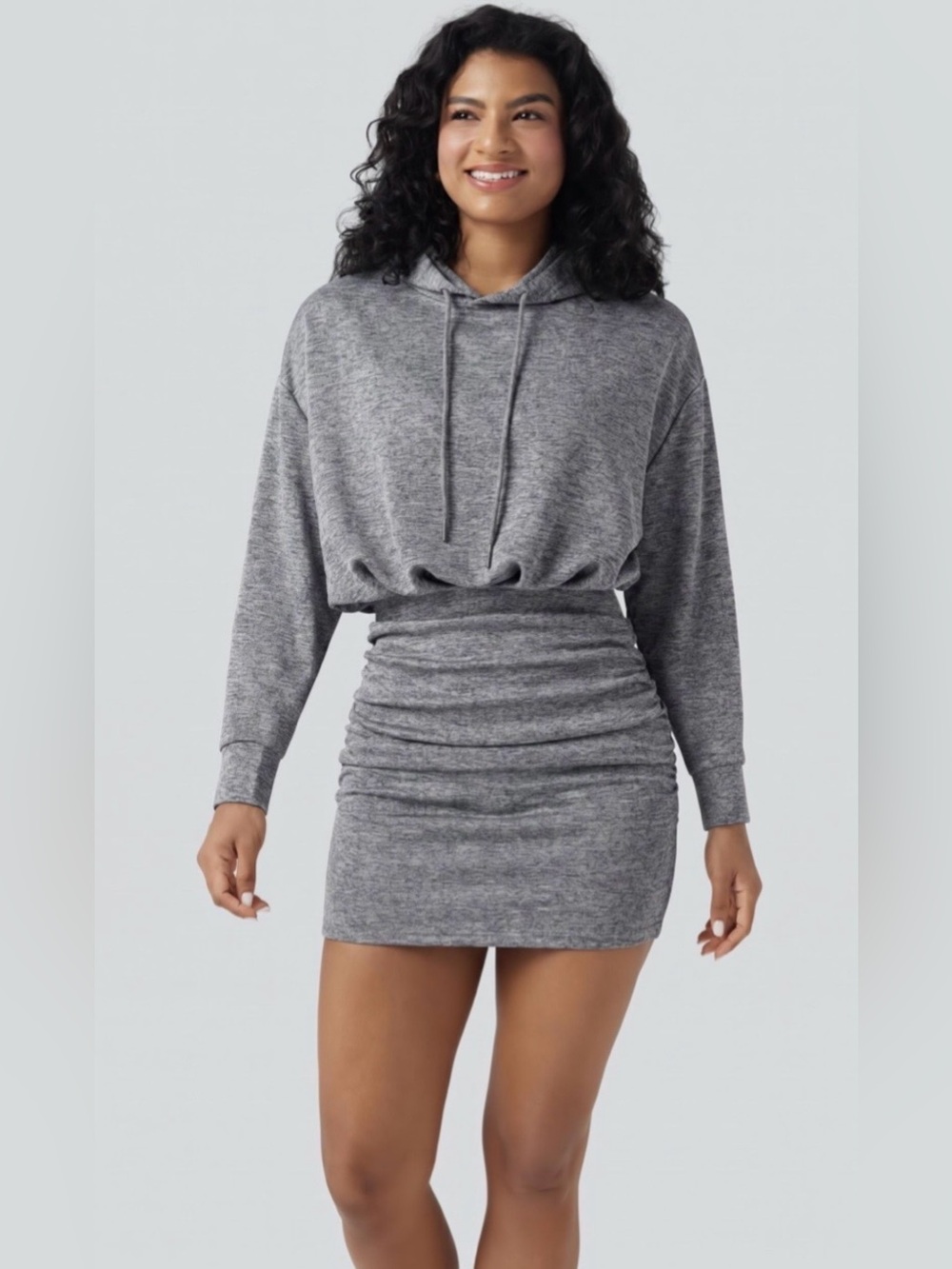 Halara SpacerTek™ Long Sleeve Ruched Bodycon Mini Casual Hoodie Dress